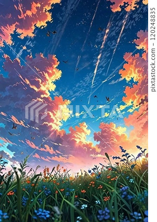 Clouds and sky and meadows and+ 120248835