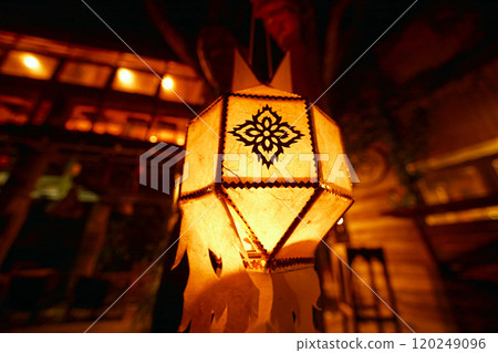 Thai style lanterns made with paper for decoration. 120249096