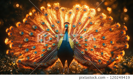 Majestic Peacock with Golden Feathers 120249419