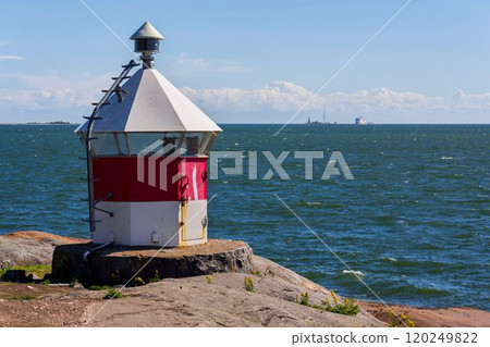 Lighthouse on islands of Suomenlinna sea fortress southest form Helsinki city center, Finland, sunny summer day, UNESCO World Heritage Site 120249822