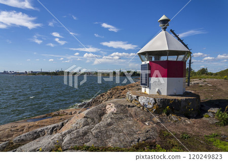 Lighthouse on islands of Suomenlinna sea fortress southest form Helsinki city center, Finland, sunny summer day, UNESCO World Heritage Site 120249823