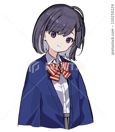 Bust-up illustration of a black-haired bob-cut woman in uniform 120250124