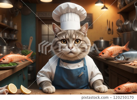 cute cat cook cooking fish 120250170