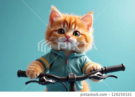 cute kitten doing sports, cycling cute kitten doing sports, cycling 120250181