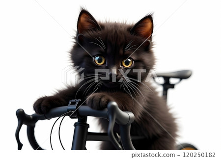 cute kitten doing sports, cycling 120250182