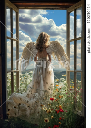 Angel in Bloom A Stunning Ethereal Beauty Gracefully Posed by the Sunny Window Side Angel in Bloom A Stunning Ethereal Beauty Gracefully Posed by the Sunny Window Side 120250414