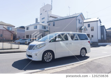 one box car minivan road driving one box car minivan road driving 120250636