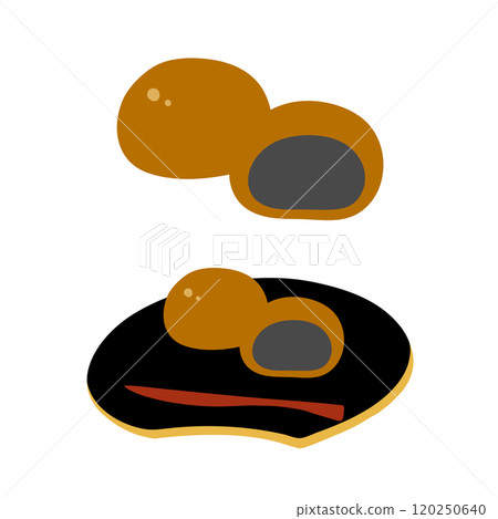 Hand-drawn color illustration set of black sesame manju Hand-drawn color illustration set of black sesame manju 120250640