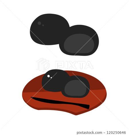 Hand-drawn color illustration set of black sesame manju Hand-drawn color illustration set of black sesame manju 120250646