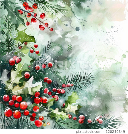 Christmas watercolor green background for text. Wallpaper for new year design with ornament 120250849