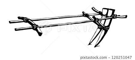 Vector drawing. Old wooden plow 120251047