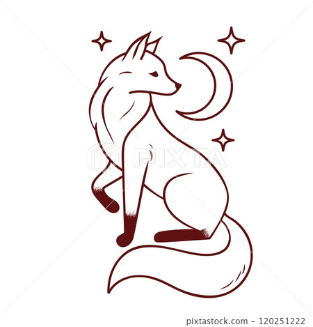 Vector Line Art Illustration of a Fox with Half Moon and Stars, Minimalistic, Modern Decor 120251222
