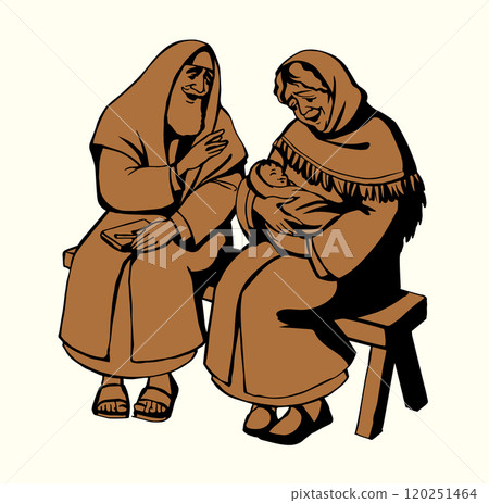 Vector drawing. Mother and father with a baby 120251464