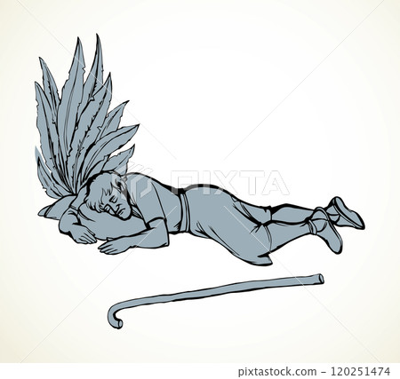 Vector drawing. Ancient sleeping man 120251474