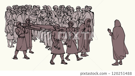 Vector drawing. Funeral of the son of a widow Vector drawing. Funeral of the son of a widow 120251488