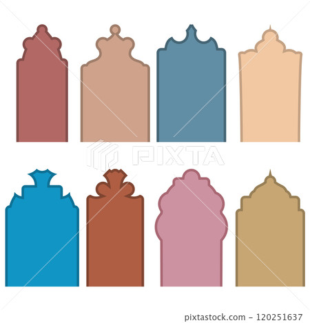 Vector arabic doors. Oriental style Islamic doors and arches with modern design, moon, mosque dome and lanterns Vector arabic doors. Oriental style Islamic doors and arches with modern design, moon, mosque dome and lanterns 120251637