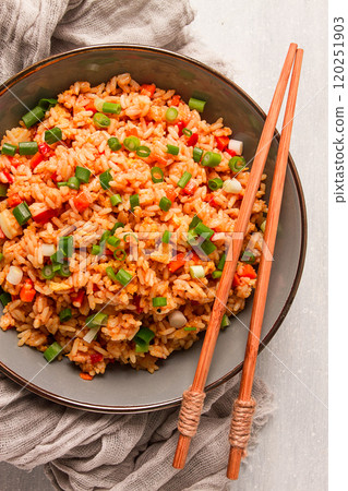 Fried Rice, with vegetables and egg, Chinese cuisine, homemade, no people, 120251903