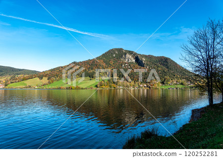Hiking trail around Lake Schliersee in the bavarian alps at Schliersee, Upper Bavaria, Germany Hiking trail around Lake Schliersee in the bavarian alps at Schliersee, Upper Bavaria, Germany 120252281