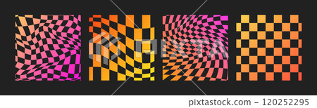 Psychedelic Checkerboard. Gradient neon groovy background. Hippie square backdrop. Y2k aesthetic. Retro funky vector illustration. Pattern in trendy 70s cartoon style Psychedelic Checkerboard. Gradient neon groovy background. Hippie square backdrop. Y2k aesthetic. Retro funky vector illustration. Pattern in trendy 70s cartoon style 120252295