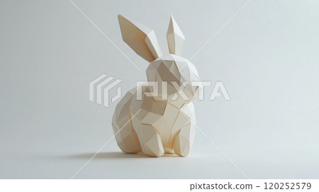 A minimalist geometric rabbit sculpture in soft beige tones. This art piece blends modern design with nature. Perfect for contemporary decor and animal lovers. AI 120252579