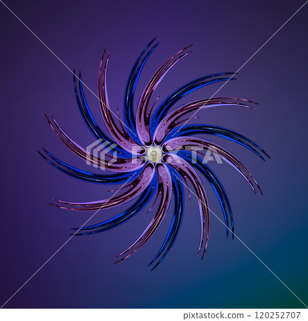 Rotating bright spinner on a purple background. A counter-clockwise rotating object similar to a spinner with a pearl in the middle. Rotating bright spinner on a purple background. A counter-clockwise rotating object similar to a spinner with a pearl in the middle. 120252707