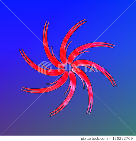 Red stripes on a blue gradient background. Eight red lines resembling a propeller are directed towards the center. Red stripes on a blue gradient background. Eight red lines resembling a propeller are directed towards the center. 120252709