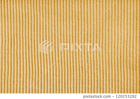 Jersey textile background , yellow striped ridge tricot fabric, cloth surface 120253282