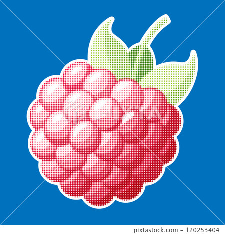 Raspberry. Trendy halftone style. Fresh fruit retro texture. Vintage pop art style, modern collage element Raspberry. Trendy halftone style. Fresh fruit retro texture. Vintage pop art style, modern collage element 120253404