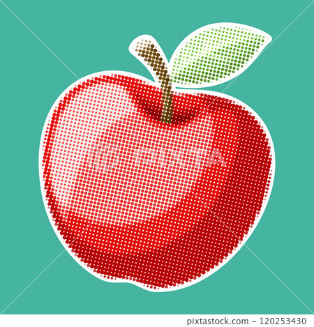 Apple. Trendy halftone style. Fresh fruit retro texture. Vintage pop art style, modern collage element 120253430