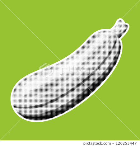 Zucchini. Trendy halftone style retro black and white dotted texture. Vintage pop art collage element 120253447