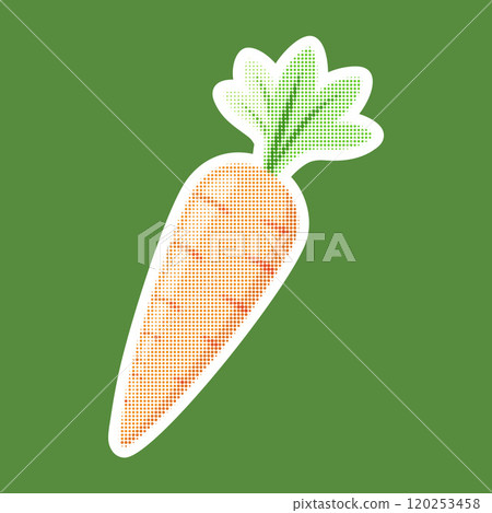 Carrot. Trendy halftone style retro texture. Vintage pop art style, modern collage element Carrot. Trendy halftone style retro texture. Vintage pop art style, modern collage element 120253458