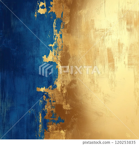 Rich blue meets radiant gold in an artistic composition, showcasing a textured background that inspires feelings of luxury and depth. The contrasting colors create a striking visual. 120253835