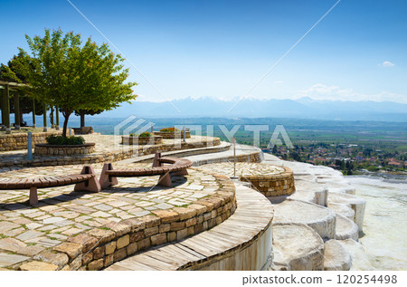 Amazing white travertine in Pamukkale, Denizli Province, Turkey 120254498