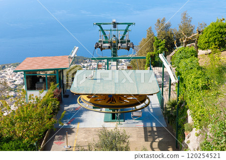 Upper station of Anacapri chairlift on Capri Island, Italy 120254521