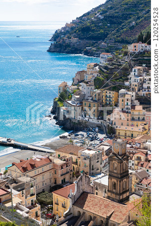 Beautiful Minori on Amalfi coast in Campania, Italy 120254528