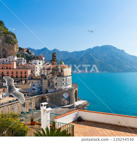 Atrani village on Amalfi Coast in province of Salerno in Campania region of Italy 120254530