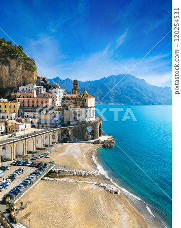 Small town Atrani on Amalfi Coast in province of Salerno, in Campania region of Italy 120254531