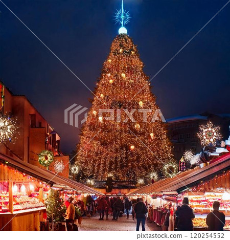 A bustling European-style Christmas market at night during the holiday season A bustling European-style Christmas market at night during the holiday season 120254552