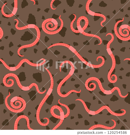 Vector Animal Earth Red Worms for Fishing. Seamless Pattern 120254586