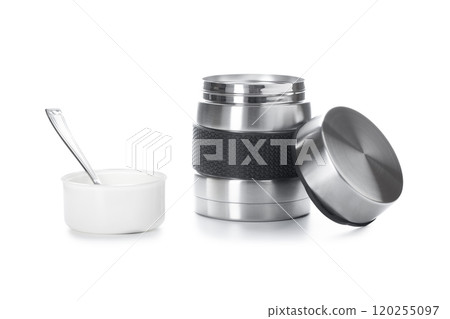 Metal thermos for food. Food thermos. Container for food Metal thermos for food. Food thermos. Container for food 120255097