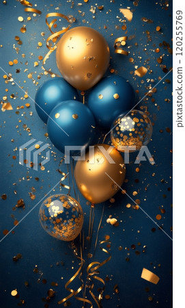 Colorful balloons with confetti celebrating special occasions or events at a festive gathering 120255769