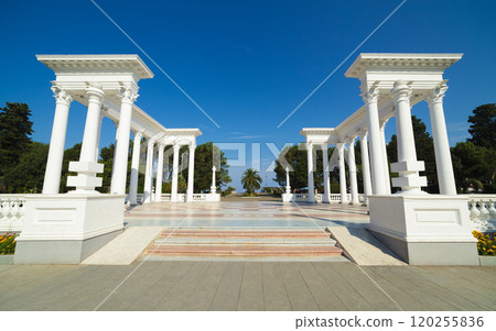 White colonnade on boulevard in Batumi, Georgia 120255836