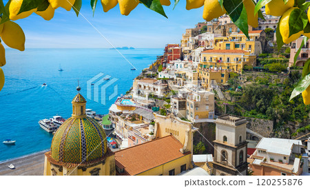 Picturesque view of Positano on Amalfi Coast in Campania, Italy 120255876