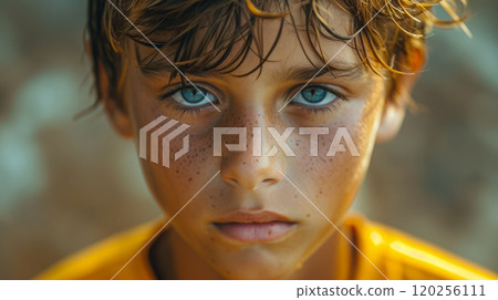 Close-up of the face of a sad child. 120256111