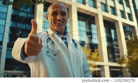 Positive doctor showing thumbs up. 120256179