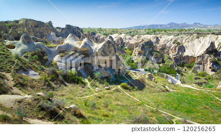 Panoramic view of unique landscape of Cappadocia, Turkey 120256265
