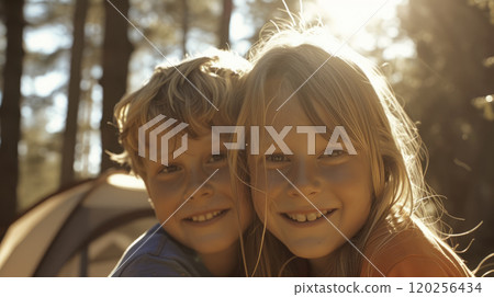 Joint portrait of a girl and a boy in nature 120256434