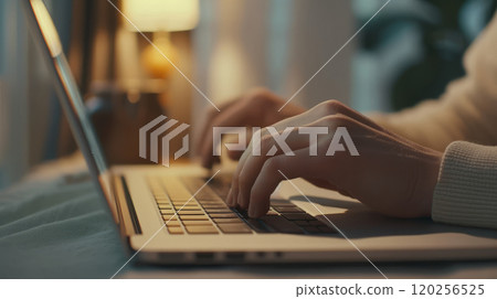 Close-up of a freelancer's hands on the keyboard. Close-up of a freelancer's hands on the keyboard. 120256525
