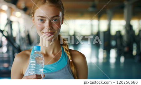 Positive red-haired slender girl. 120256660