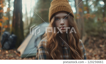 Walk in the autumn forest. 120256661